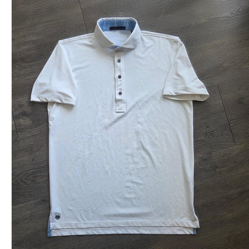 Greyson Polo Shirt Men Medium White Short Sleeve Wolf Logo Stretch Golf